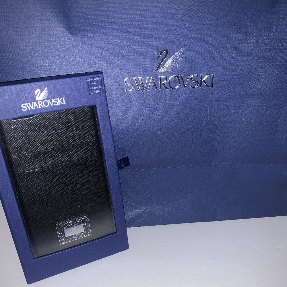 NWT SWAROVSKI BLACK LEATHER IPHONE CASE 6/6S PLUS